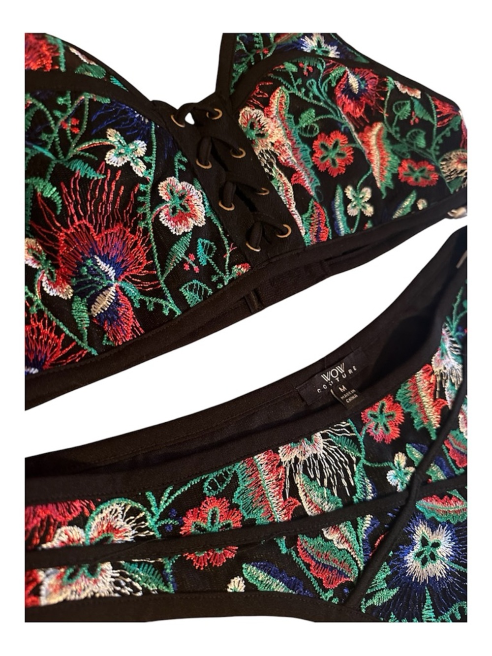 WOW couture Embroidered Multi Colored Boho Bikini Set NWT - Picture 3 of 5